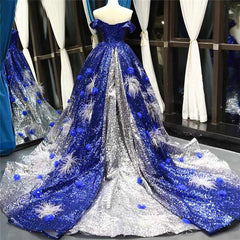 Royal Blue Off Shoulder Evening Dresses Ball Gown Sequined Formal Gown #SED210