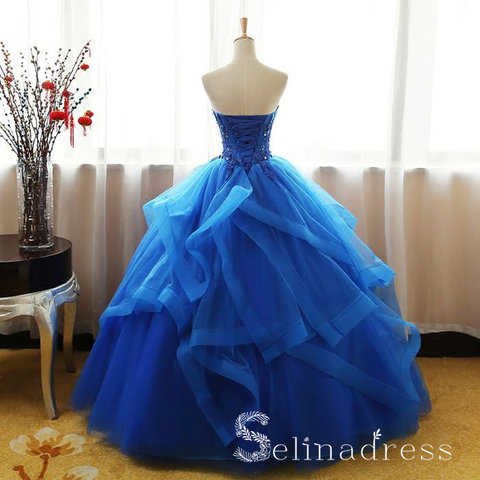 Royal Blue Strapless Lace Long Prom Dress Ball Gown Evening Dress SED109