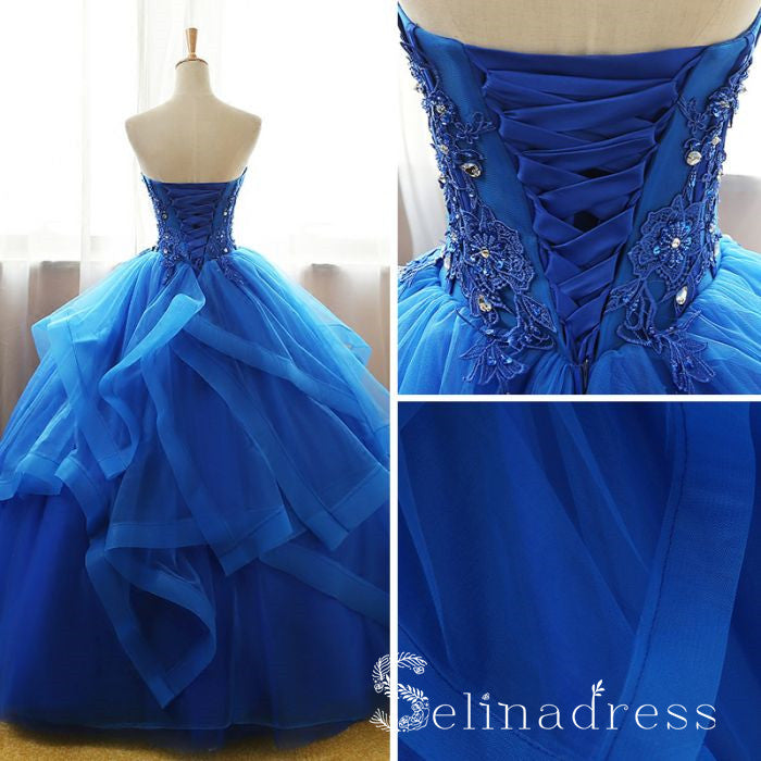 Royal Blue Strapless Lace Long Prom Dress Ball Gown Evening Dress SED109