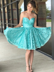 Ruched Sweetheart Lace Tiffany Blue Homecoming Dresses Short ANN5501