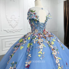 Scoop Neck Blue Flower Elegant Gowns For Evening Women Dress Short Sleeve Ball Gown Dress LS9942 Selinadress