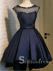 Scoop Short Prom Dresses Black Lace Graduacion Juniors Homecoming Dresses HML005|Selinadress