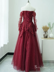 Selinadress Burgundy Long Sleeve Long Prom Dress Formal Evening Gowns SC084