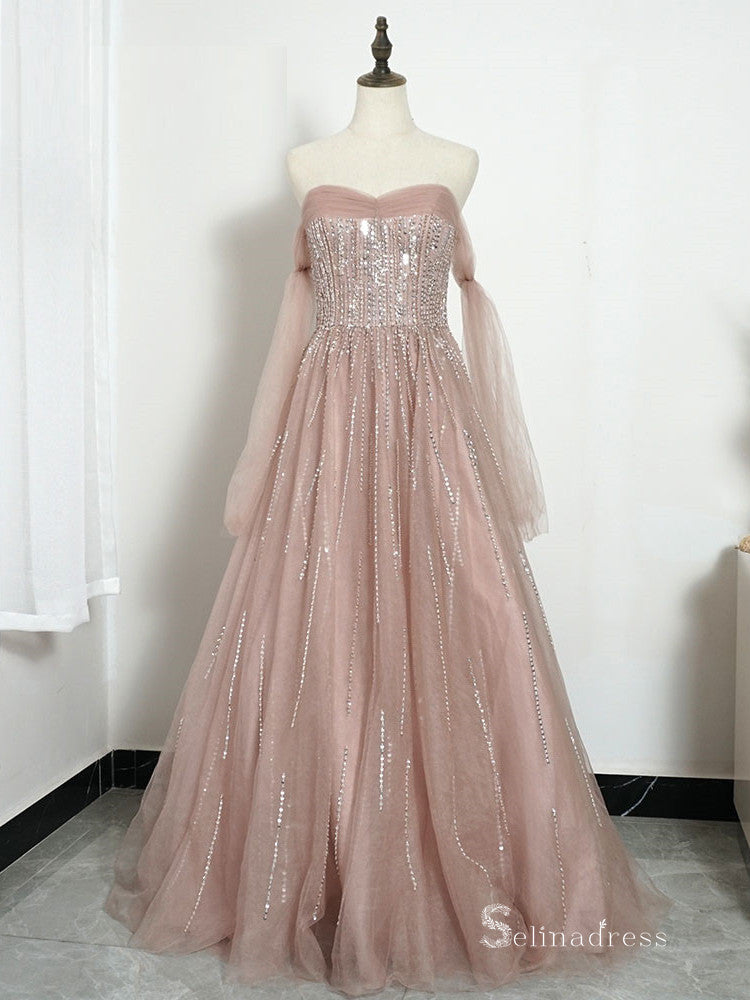 Selinadress Luxury Off-the-shoulder Pink Prom Dress Evening Dress Formal Gown SC0101