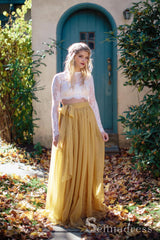 Two Pieces Long Sleeve Rustic Country Wedding Dresses See Through Yellow Bridal Gowns SEW052