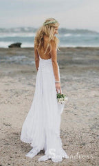 Spaghetti Straps Lace Wedding Dresses Beach Chiffon White Wedding Dress SEW045