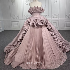 Strapless Pink Ball Gown Ruffles Prom Dress Princess Pageant Dress DY9879