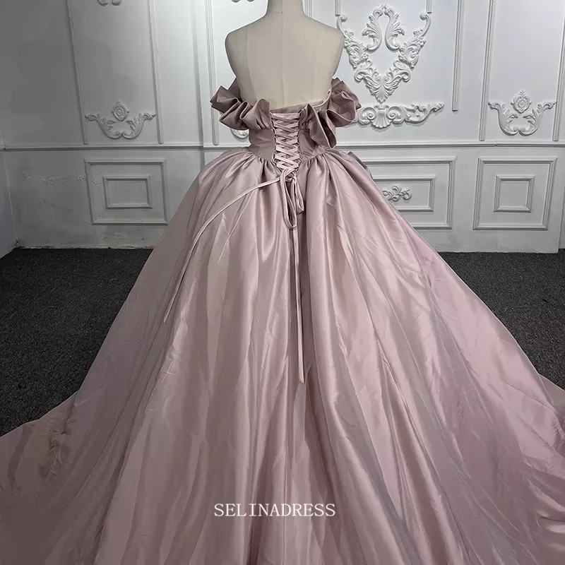 Strapless Pink Ball Gown Ruffles Prom Dress Princess Pageant Dress DY9879