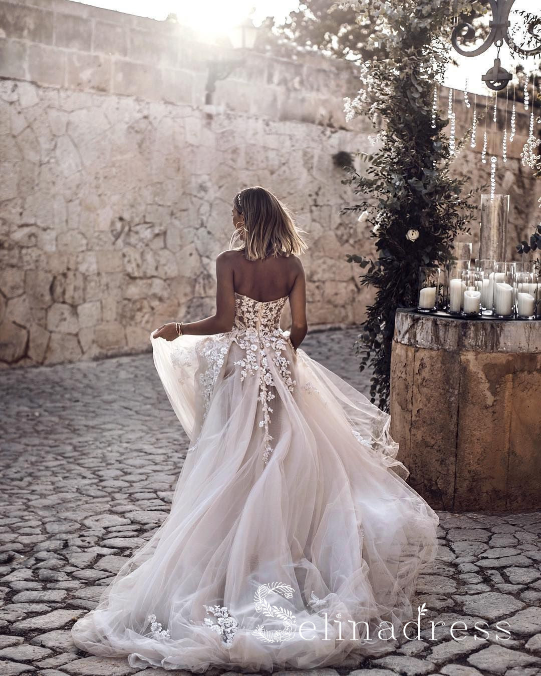 A-line Sweetheart Appliqued Beach Wedding Dresses Rustic Bridal