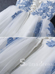 Sweetheart Elegant Homecoming Dress Tulle Blue Appliqued?Short Prom Dress On Sale HML004|Selinadress