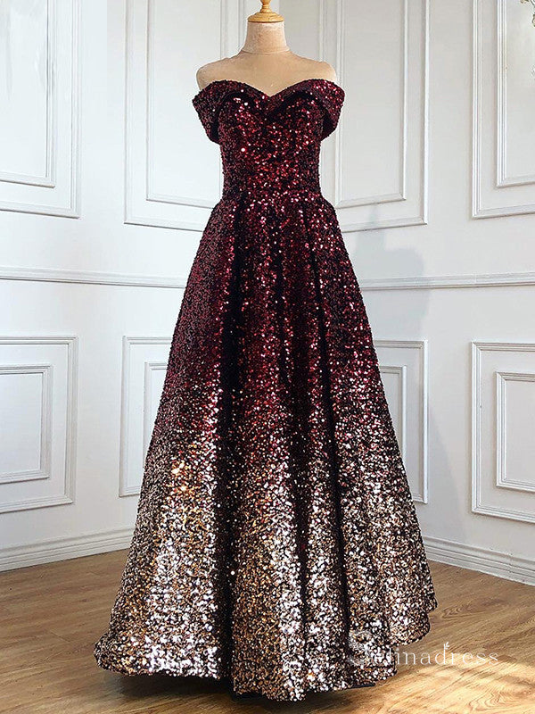 Sweetheart Sparkly Sequins Prom Dresses Ombre Long Evening Formal Gowns SC020