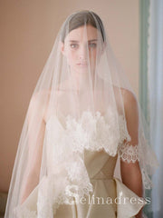 Traditional Drop Veils Ivory Tulle & Lace Wedding Veil ALC008