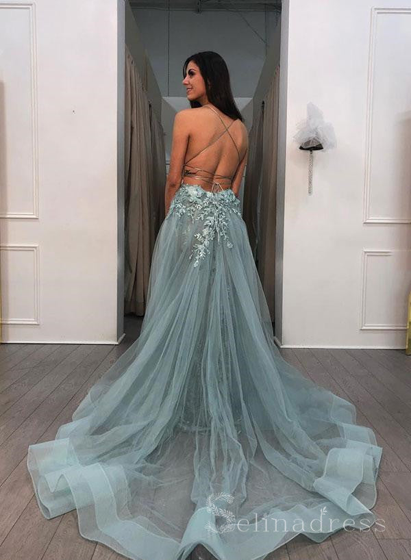 Trumpet/Mermaid Spaghetti Straps Long Prom Dress Open Back Elegant Formal Dress #SED166