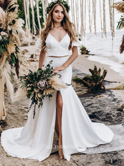 Two Piece Mermaid Wedding Dress Simple White Custom Wedding Dress GRDK014|Selinadress