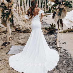 Two Piece Mermaid Wedding Dress Simple White Custom Wedding Dress GRDK014|Selinadress