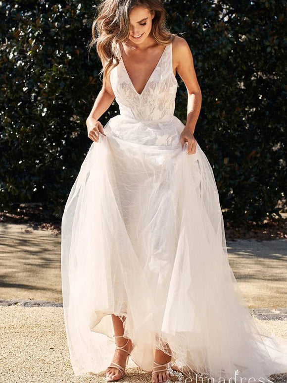 A Line Beautiful Wedding Dresses Sweetheart Appliques Beach Princess Bridal  Gown SEW012