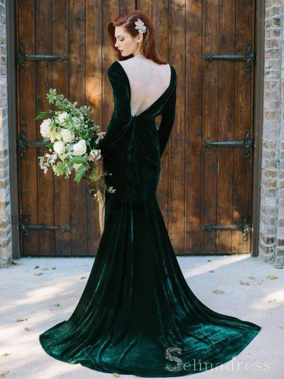 Dark green velvet gown best sale